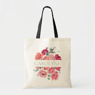 Bolso De Tela Peonías Francesas Rosadas Monograma para Damas de 