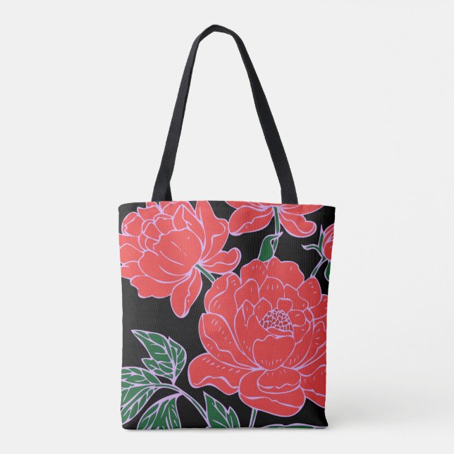 Bolso De Tela Peonías Rojas (Reverso)