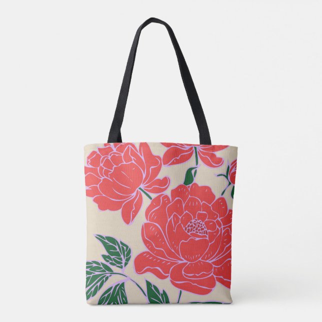 Bolso De Tela Peonías Rojas #1 (Reverso)