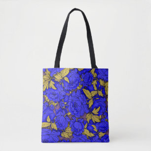 Bolso De Tela Peonies azules con hojas de oro