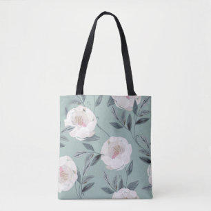Bolso De Tela Peonies de Rosas Blancas: Bordados Florales.