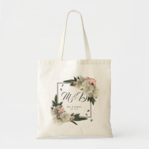 Bolso De Tela Peonies florales atractivos del blanco y del