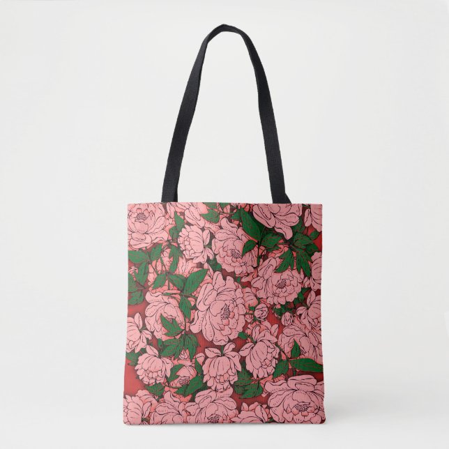 Bolso De Tela Peonies rosados (Anverso)
