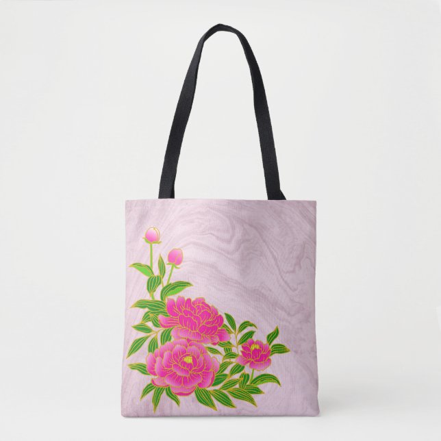 Bolso De Tela Peonies rosados en fondo rosa pálido (Anverso)