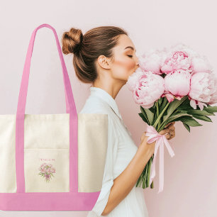 Bolso De Tela Peonies rosas con el trazo de contraste de coqueta