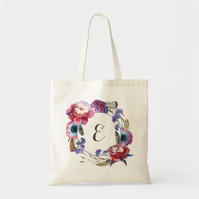 Bolso De Tela Peony del Wildflower floral con el monograma de (Frente)