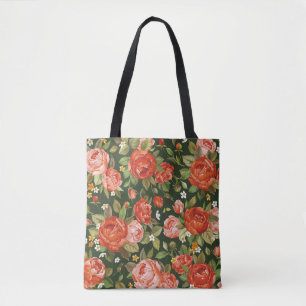 Bolso De Tela Peony Elegance: Papel de fondo gráfico floral.