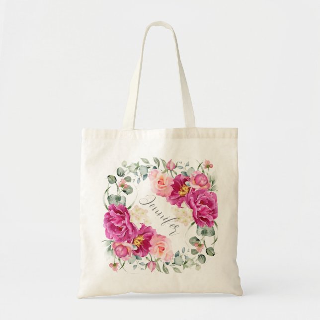 Bolso De Tela Peony y Rosas Eucalyptus Greenery Tote Bag (Frente)