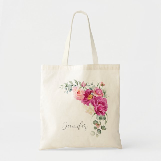 Bolso De Tela Peony y Rosas Eucalyptus Greenery Tote Bag (Frente)