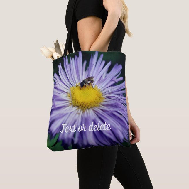Bolso De Tela Pequeña Abeja En Flor De Aster Púrpura Personaliza (Detalle)