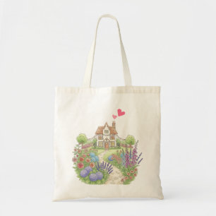 Bolso De Tela Pequeña casa rural con regalo de corazón para ella