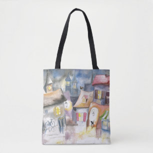 Bolso De Tela Pequeña ciudad en la noche