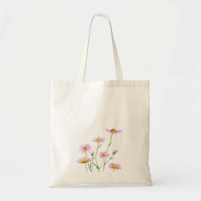Bolso De Tela pequeña margarita morada acuarela (Frente)