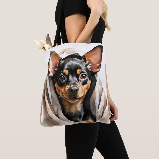 BOLSO DE TELA PEQUEÑA MINIATURA NEGRA Y TIENE PINSCHER PUPPY DOG (Detalle)