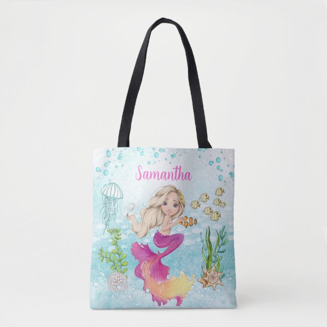 Bolso De Tela Pequeña sirenita bajo el mar Tote Bag (Anverso)