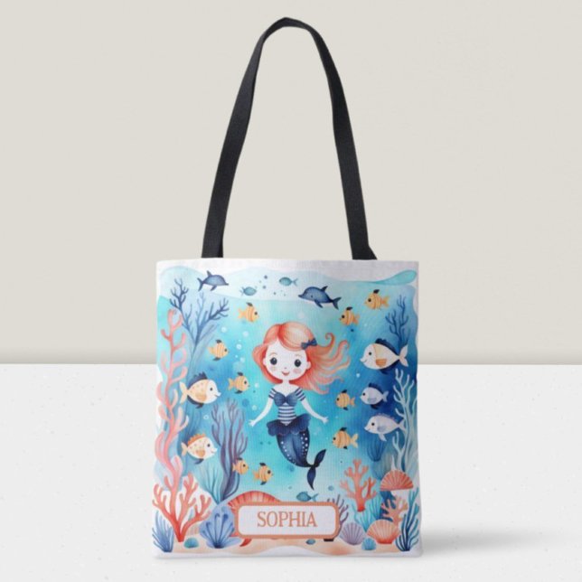 Bolso De Tela Pequeña Sirenita Personalizada Bajo El Mar (Subido por el creador)