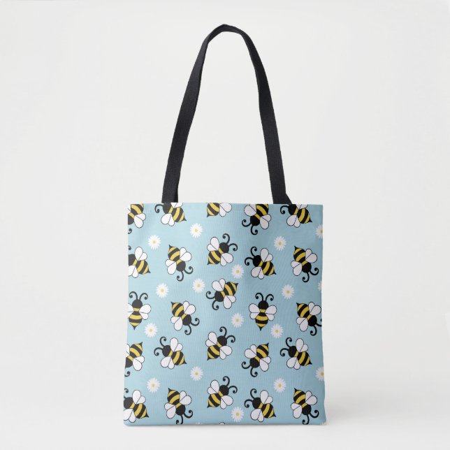 Bolso De Tela Pequeñas abejas y flores de margarita (Anverso)
