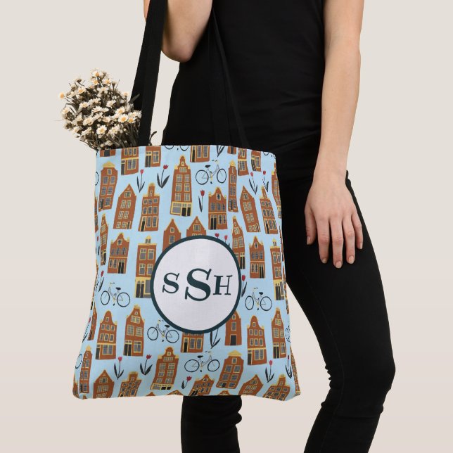 Bolso De Tela Pequeñas casas de Ámsterdam Tote Bag MONOGRAMED (Detalle)