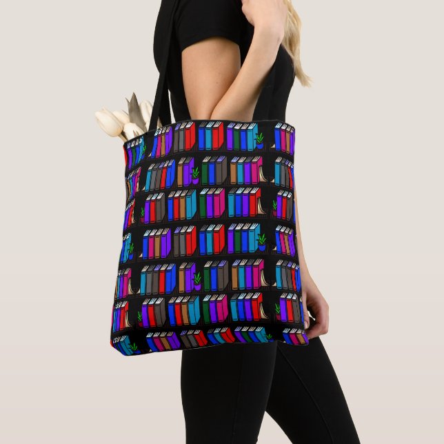 Bolso De Tela Pequeñas estanterías de libros de bibliotecas negr (Detalle)