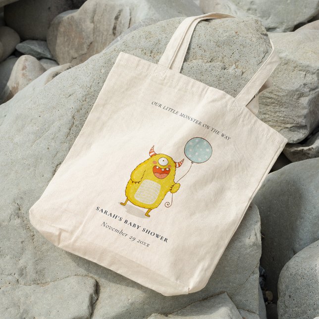 Bolso De Tela Pequeño Aqua Yellow Happy Monster Baby Shower (Subido por el creador)