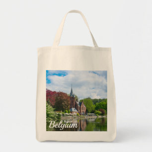 Bolso De Tela Pequeño castillo cerca del lago en Brujas, Bélgica