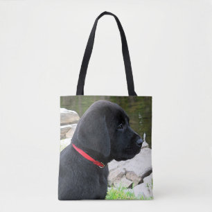 Bolso De Tela Pequeño Collar Rojo - Black Lab Puppy - Labrador
