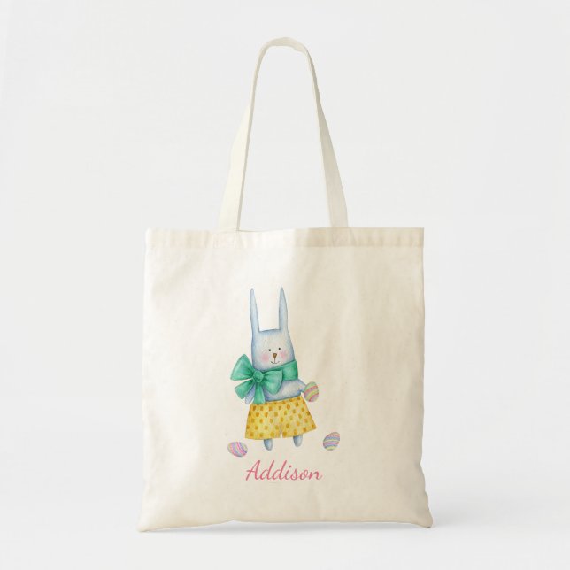 Bolso De Tela Pequeño conejo de Pascua | Tote personalizado (Frente)