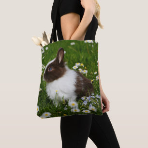 Bolso De Tela Pequeño conejo marrón y blanco en flores
