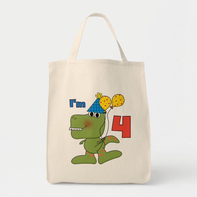Bolso De Tela Pequeño Dino 4 camisetas de cumpleaños y regalos (Frente)