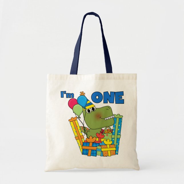 Bolso De Tela Pequeño Dino Primer Cumpleaños camisetas y regalos (Frente)