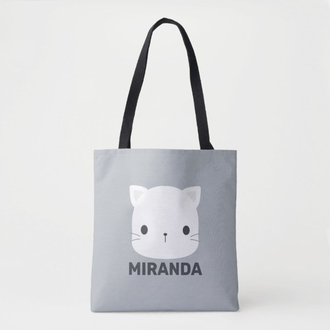 Bolso De Tela Pequeño gato con nombre personalizado (Anverso)