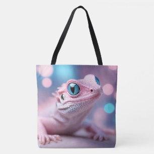 Bolso De Tela Pequeño lagartito rosado con ojos azules grandes