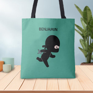 Bolso De Tela Pequeño Ninja que ejecuta el nombre personalizado