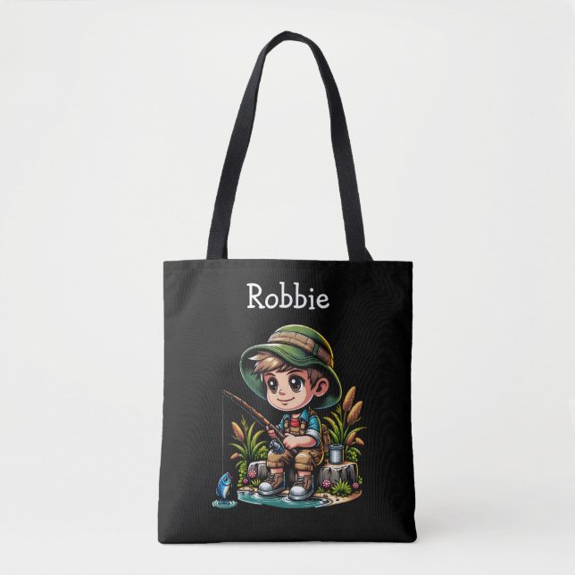 Bolso De Tela Pequeño niño pescando personalizado (Anverso)