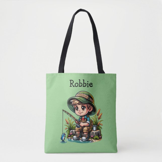 Bolso De Tela Pequeño niño pescando personalizado (Anverso)