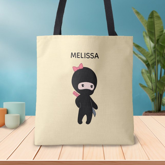 Bolso De Tela Pequeño nombre personalizado Chica Ninja en amaril (Subido por el creador)