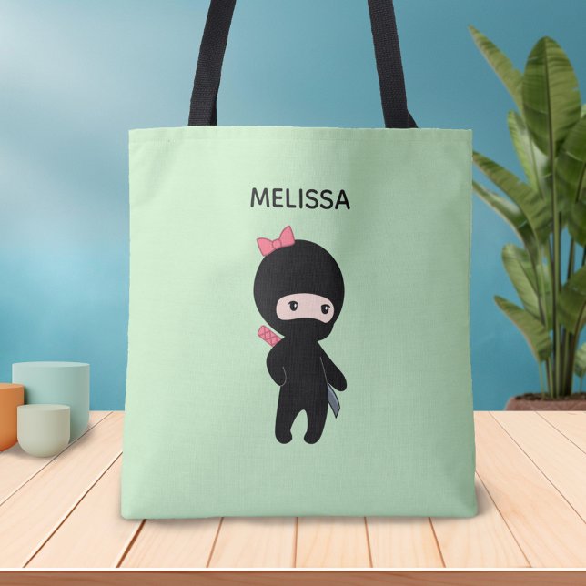 Bolso De Tela Pequeño nombre personalizado Chica Ninja en verde (Subido por el creador)