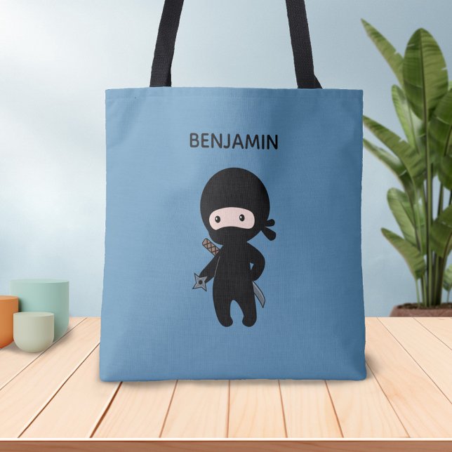 Bolso De Tela Pequeño nombre personalizado Ninja en azul (Subido por el creador)