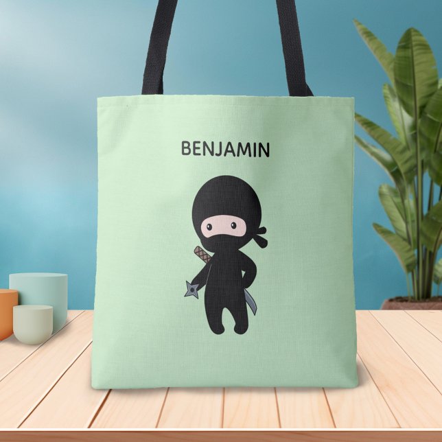 Bolso De Tela Pequeño nombre personalizado Ninja en verde (Subido por el creador)