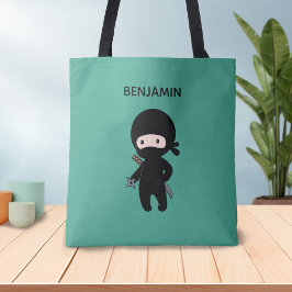 Bolso De Tela Pequeño nombre personalizado Ninja en verde oscuro