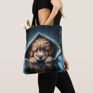 Bolso De Tela Pequeño perro lindo en el día de la lluvia con ojo