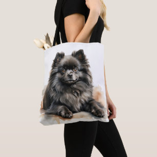 BOLSO DE TELA PEQUEÑO PERRO POMERANÍ NEGRO BELLO