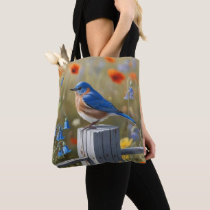Bolso De Tela Pequeño Tote de pájaro azul