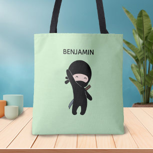 Bolso De Tela Pequeño y feliz nombre personalizado Ninja en verd