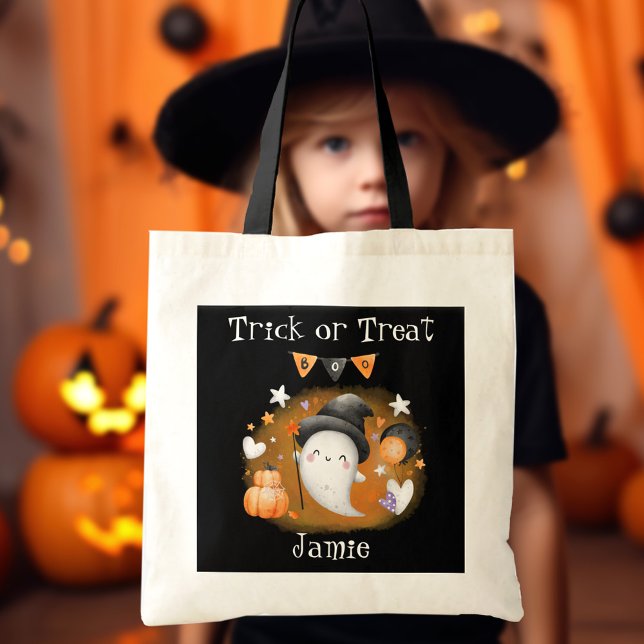 Bolso De Tela Pequeño y lindo Naranja negro dulce Halloween (Cute Little Boo Orange Black Candy Halloween Tote Bag)