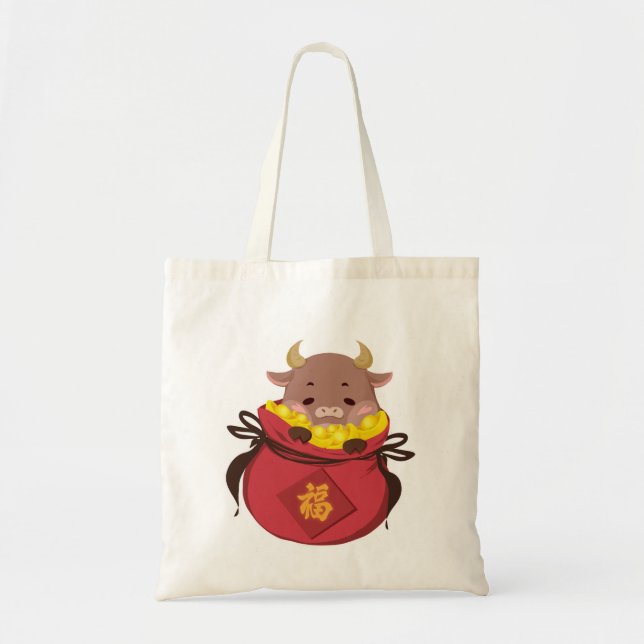 Bolso De Tela Pequeño y lindo Ox da los mejores deseos / Año del (Frente)