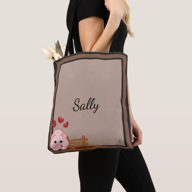 Bolso De Tela Pequeño y pequeño cerdo rosa personalizado (Detalle)
