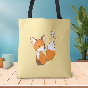 Bolso De Tela Pequeño zorro lindo viendo mariposa