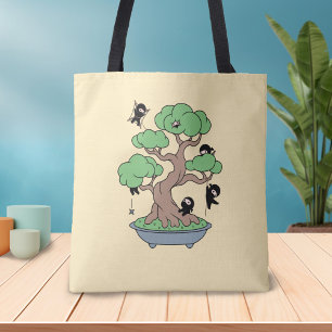 Bolso De Tela Pequeños Ninjas en árbol bonsai en amarillo