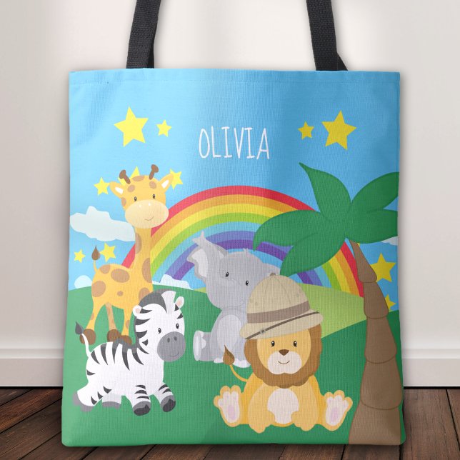 Bolso De Tela Pequeños niños Safari Jungla Animales y Nombre (Subido por el creador)